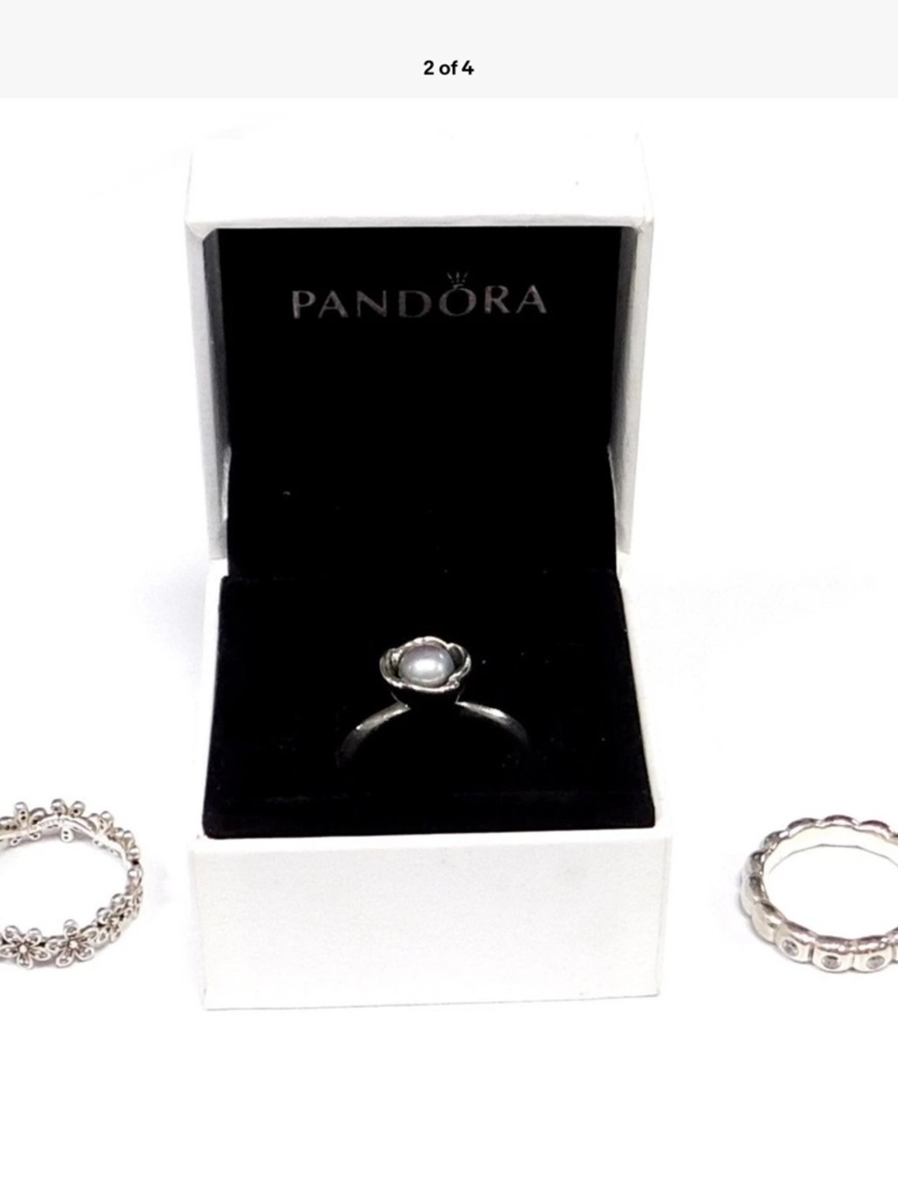 Pandora Silver Flower Ring with White Pearl
